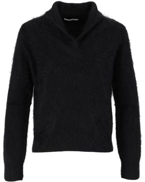 Kangra Cashmere Brushed Cashmere Long-Sleeved Shawl Collar Top - Black