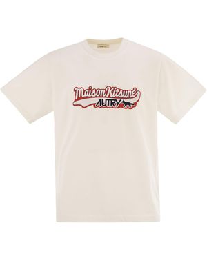 Autry X Maison Kitsune T Shirt With Logo - Pink