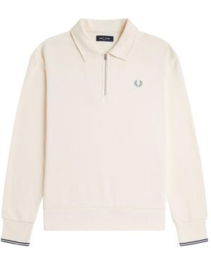 Fred Perry Zip-Up Logo Sweatshirt - Natural