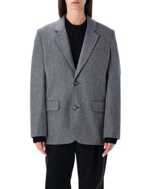 Ami Paris Wool Flannel Loose-Fit Single-Breasted Jacket - Grey