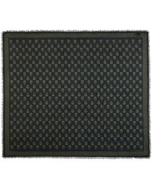 McQueen Ausgefranster Schal Mit Totenkopf-Print - Schwarz