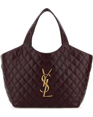 Saint Laurent Burgundy Nappa Leather Medium Icare Shopping Bag - Purple