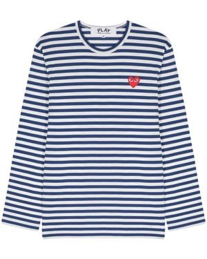 Comme des Garçons Heart Striped T-Shirt - Blue