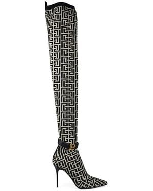 Balmain Raven Monogrammed Thigh High - Black
