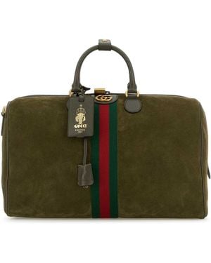 Gucci Suede Medium Savoy Travel Bag - Green