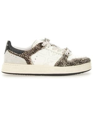 Premiata Low-Top Sneaker With Spotted Animal Print And Textured Sole - White