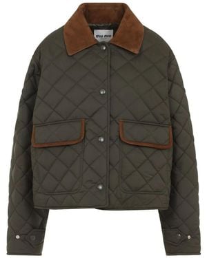 Miu Miu Quilted Technical Pongé Blouson Jacket - Green