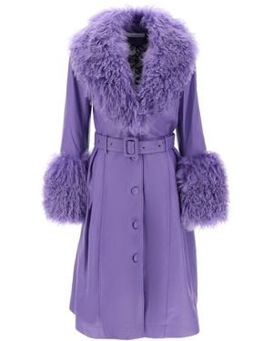 Saks Potts Foxy Leder und Shearling Long Mantel - Lila