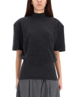 Jacquemus Mock Neck Short Sleeve Knit Top - Black