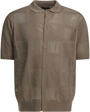 Beams Plus Strukturiertes Strick-Poloshirt mit Knopfleiste - Braun