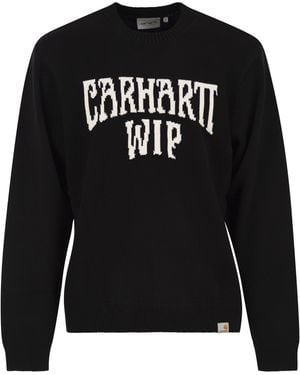 Carhartt Cotton Crew Neck Jumper With Jacquard Logo - Black