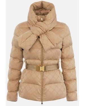 Elisabetta Franchi Daunenjacke Aus Jacquard-Voile-Gewebe Mit Gürtel - Natur