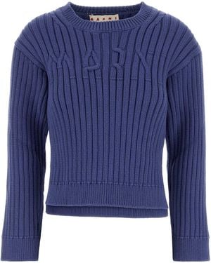 Marni Cerulean Cotton Blend Sweater - Blue