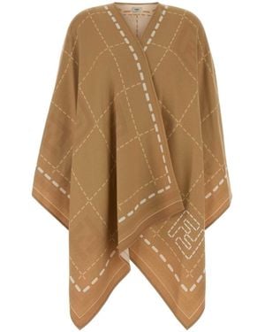 Fendi Patterned Virgin Wool Cape - Natural