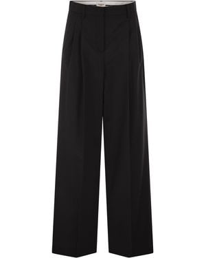 Weekend by Maxmara Wkdovvio Broek Van Pure Scheerwol Met Wijde Pijpen - Zwart