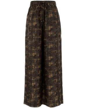 Ganni Printed Twill Wide-Leg Pant - Brown