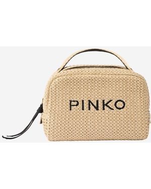 Pinko Small Raffia Bag With Logo - Natural