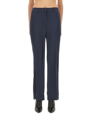 Theory Tailored Satin Trousers With High Waist - Blue