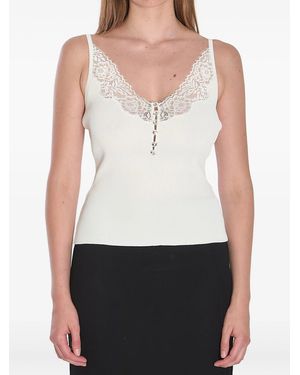 Self-Portrait Lace Trim Rib Knit Top - White