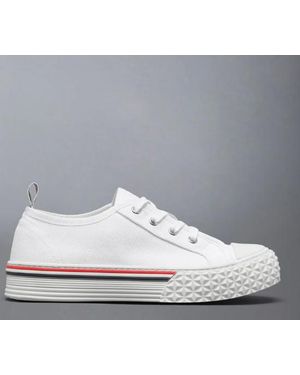Thom Browne Collegiale Lage Trainer Met Tartan Loopvlakzool In Organisch Canvas - Wit