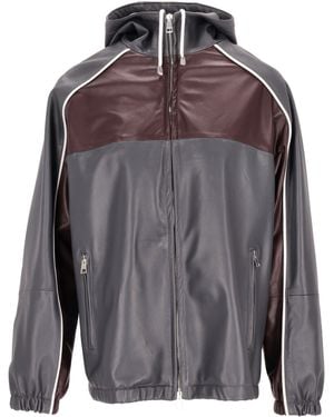 LA ROSE Hooded Leather Vintage Jacket - Grey