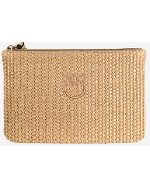 Pinko Bast-Clutch mit Logo - Natur