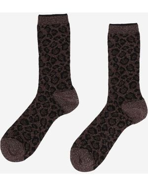 ANT45 Stretch Cotton Blend Socks With Animal Print - Black