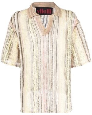 VITELLI Vertical-Stripe Knitted Polo Shirt - Natural