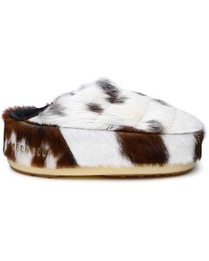 Moonboot Two Tone Pony Hair Slipper - White