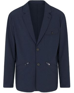 Emporio Armani Strukturierter Blazer Mit Reißverschlusstaschen - Blau