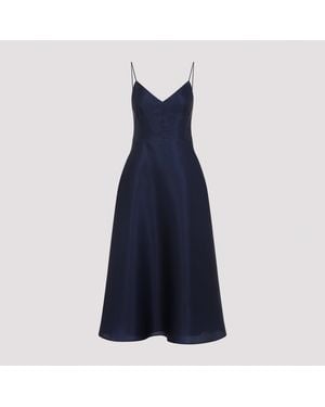 Alberta Ferretti Silk Midi Dress With V-Neckline And A-Line Skirt - Blau