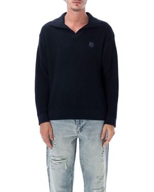 Maison Kitsuné Knitted Polo Jumper - Blue