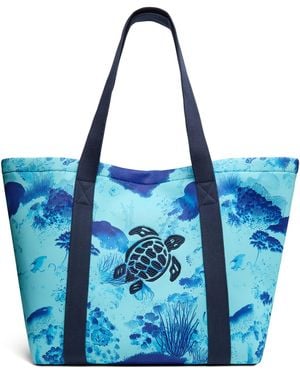 Vilebrequin Bolso tote de poliéster con estampado marino de - Azul