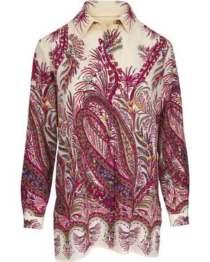 Etro Silk Shirt With Placed Print - Red