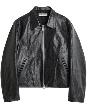 Our Legacy Cropped Leather Jacket With Classic Collar - Black