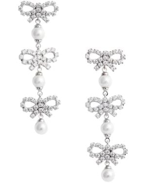Self-Portrait Micro Bow Tiered Pearl Earrings - White