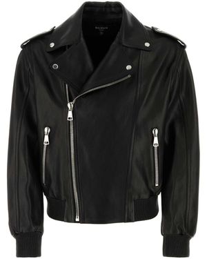 Balmain Black Leder Bomberjacke - Schwarz