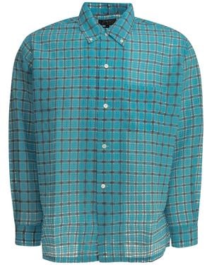 Beams Plus Open Db Nylon Airy Plaid Light Nylon Casual Shirt - Blue