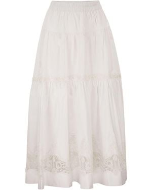 Maurizio Mykonos Cotton And Rayon Midi Skirt With Embroidered Inserts - White