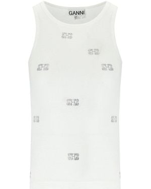Ganni Top With Rhinestone - White