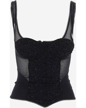 IANIRA MEDA Lycra Blend Top With Embroidery And Mesh Panels - Black