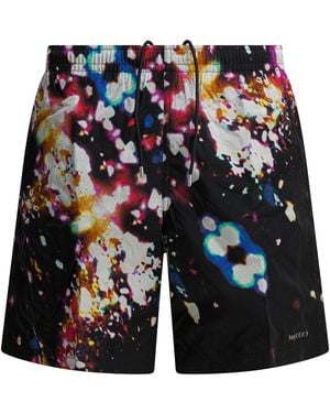 McQueen Vibrant Abstract Swim Shorts With Elastic Waistban - Blau