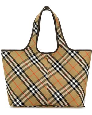 Burberry Embroidered Canvas Medium Check Shopping Bag - Metallic