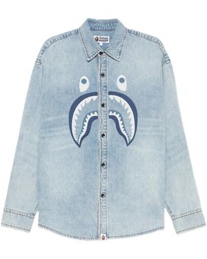 A Bathing Ape Camisa Shark Light Denim Ls M - Azul