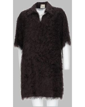 Alysi Fuzzy Collared Mini Dress - Black