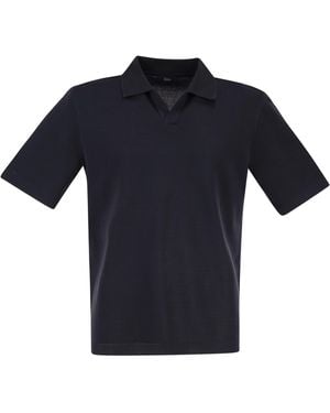 Herno Cotton Jersey Polo Shirt With Open Collar - Blue