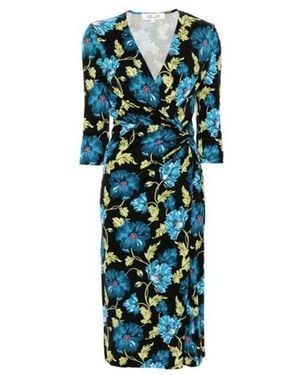 Diane von Furstenberg Floral Wrap Midi Dress With Elegant V-N - Blau