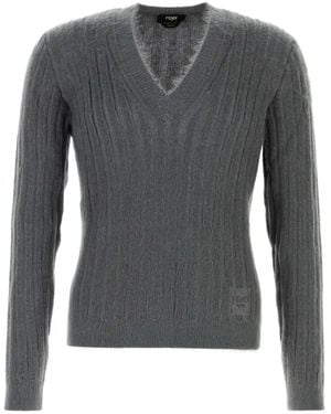 Fendi Dark Stretch Mohair Blend Jumper - Grey