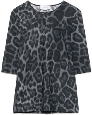 Stella McCartney Leopard Print Short Sleeve Top With Classic Crew N - Grau
