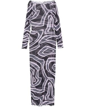 PUCCI Abstract-Print Long-Sleeved Tulle Maxi Dress Clothing - White